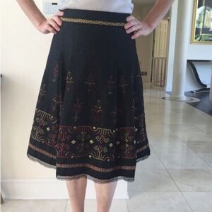 Womens S Cynthia Steffe Black Embroidered Wool Silk Blend Lace Pleated Skirt‎